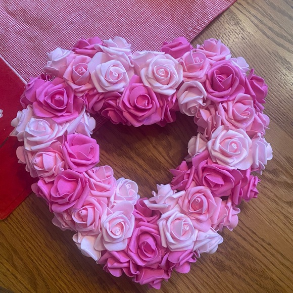 Other - Pink and White Rose Heart Wreath